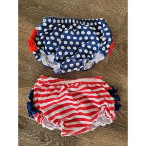 Ruffle Butts Patriotic Diaper Covers Set Red White Polka Dot Stripe Ruffle #6